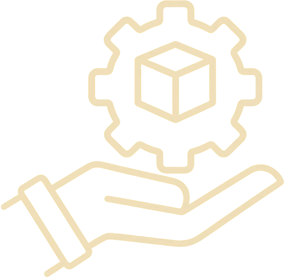 A hand holding a gear to represent planning and process.