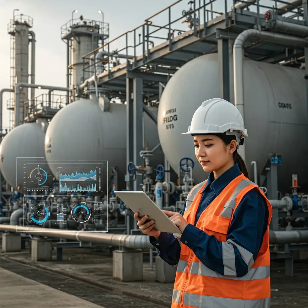Engineer Performing an audit on a tablet.