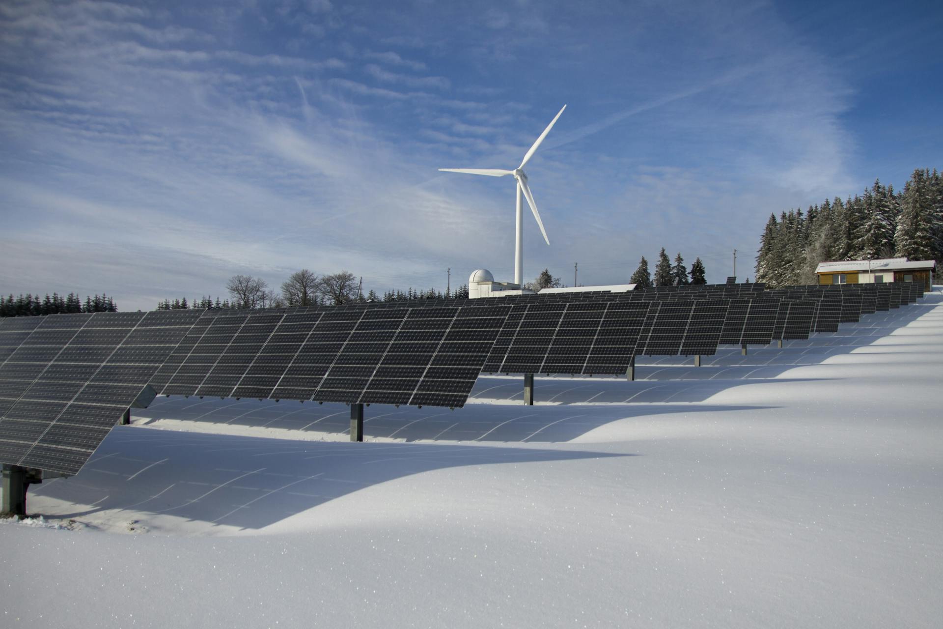 solar farm in the snow.