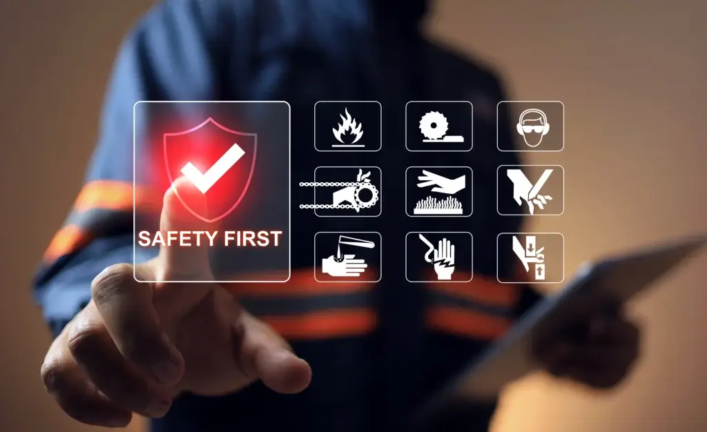 Safety icons with 'Safety First' message for ISO 45001
