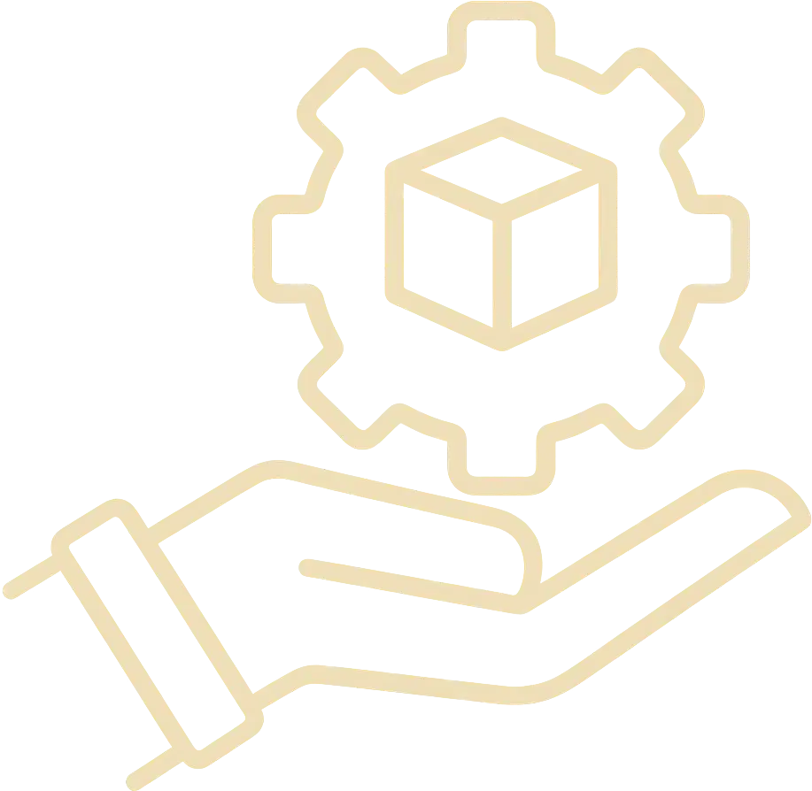 Hand holding gear with cube